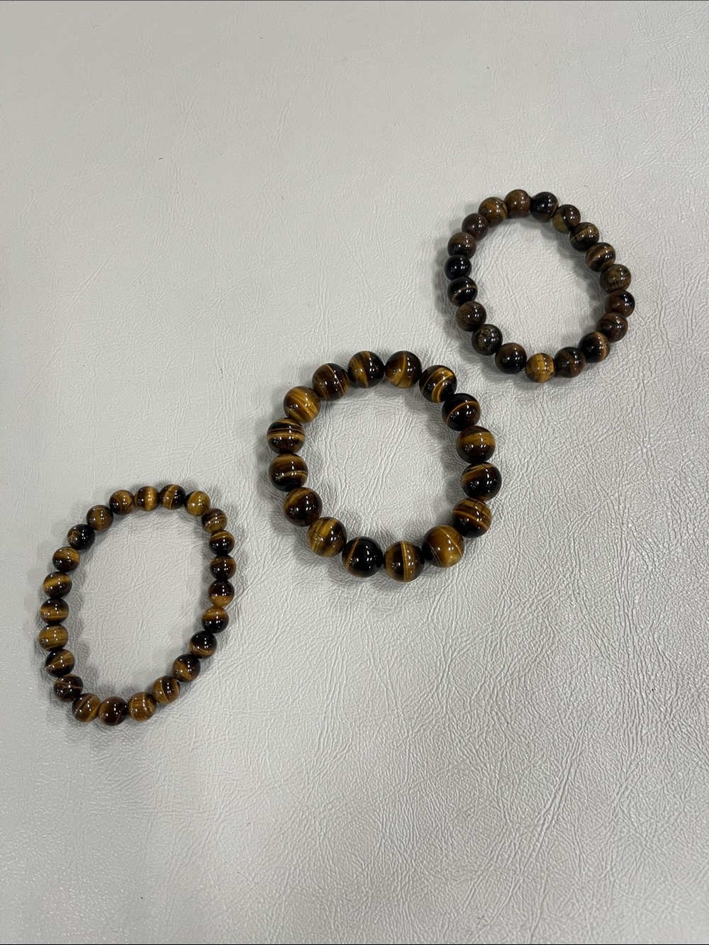 Three Polished Tiger Eye Bead Bracelet Set - Brown